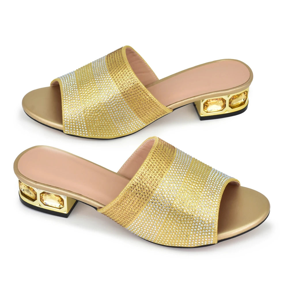 Latest Shoes Women Luxury Rhinestone Crystal Pumps 2024 New Fashion Slippers Sandals Party Low Heels Elegant Italian Women Shoes