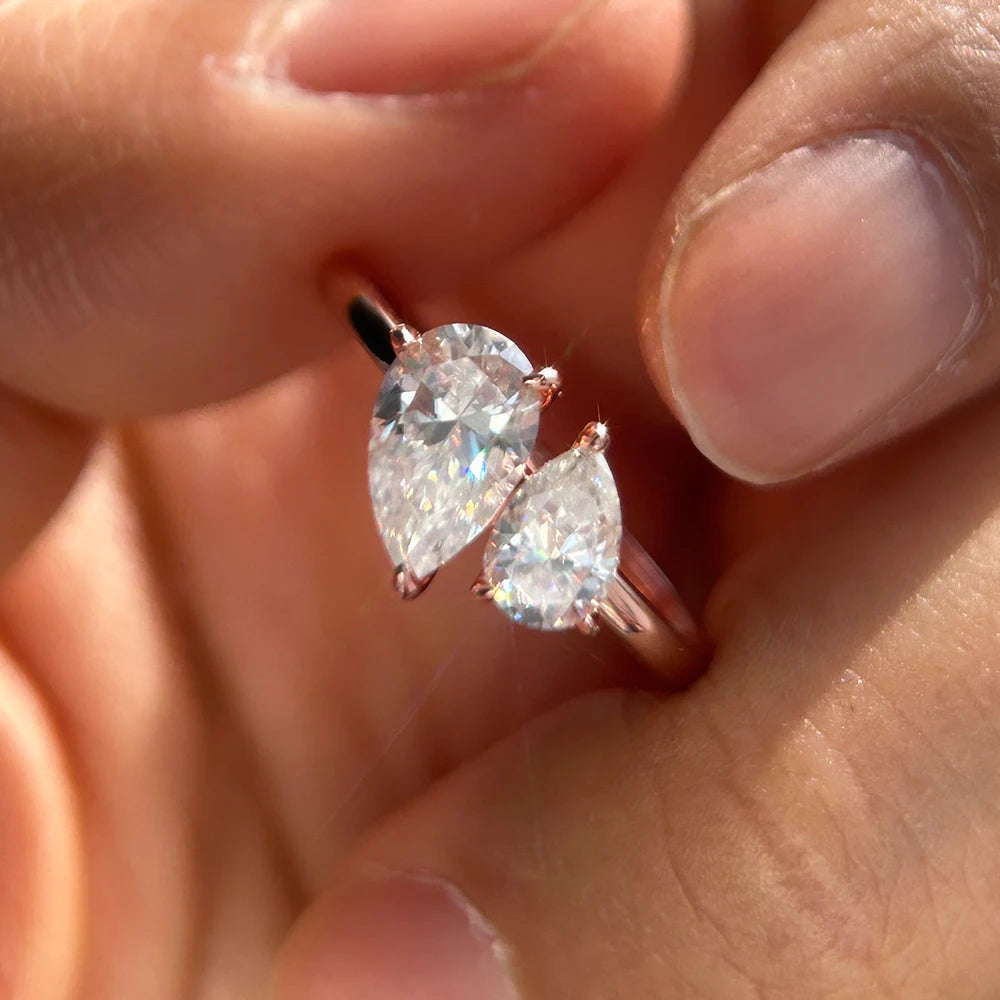1.5cttw Double Pear Cut Moissanite Diamond Ring for Women Two Stone Toi Et Moi Wedding Bands 925 Silver 18k Gold Plated Jewelry
