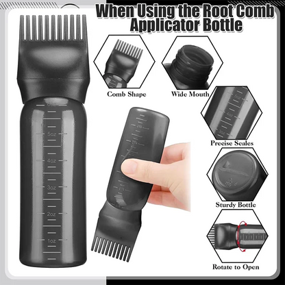Hair Oil Application Bottle, with 3 Pointed Mouth Caps and 6 Ounces Hair Dye Bottle Root Comb, Suitable for Scalp (black&white)