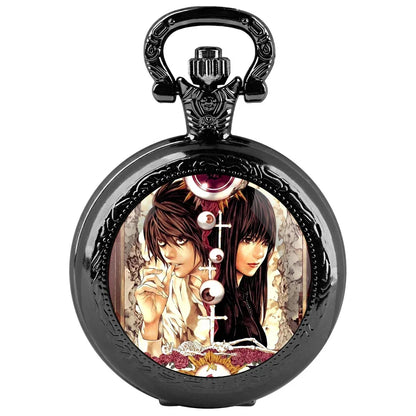 Classy Death Note Design Black Quartz Pocket Watch Fashion Necklace Timing Pendant with Chain Gift for Man Woman Souvenir