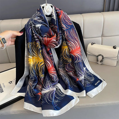 180*90cm Large Silk Satin Scarf Women Fashion Printed Scarf Spring And Summer Styles New Shawl Wrap Female Hand 2025 NEW