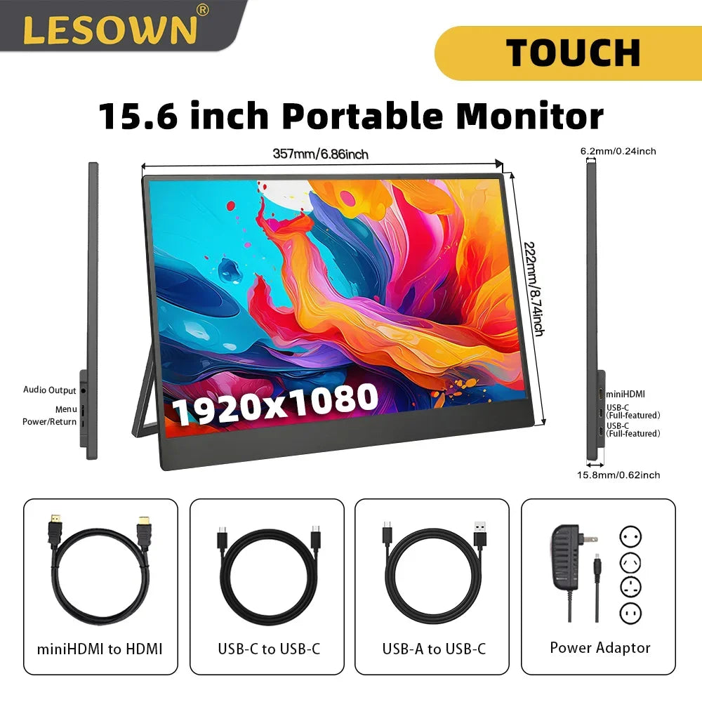 LESOWN 15.6 inch 4K Touchscreen Portable Monitor 1080P IPS USB-C HDMI Gaming Extended Display for Second Screen PS4/ 5 Switch