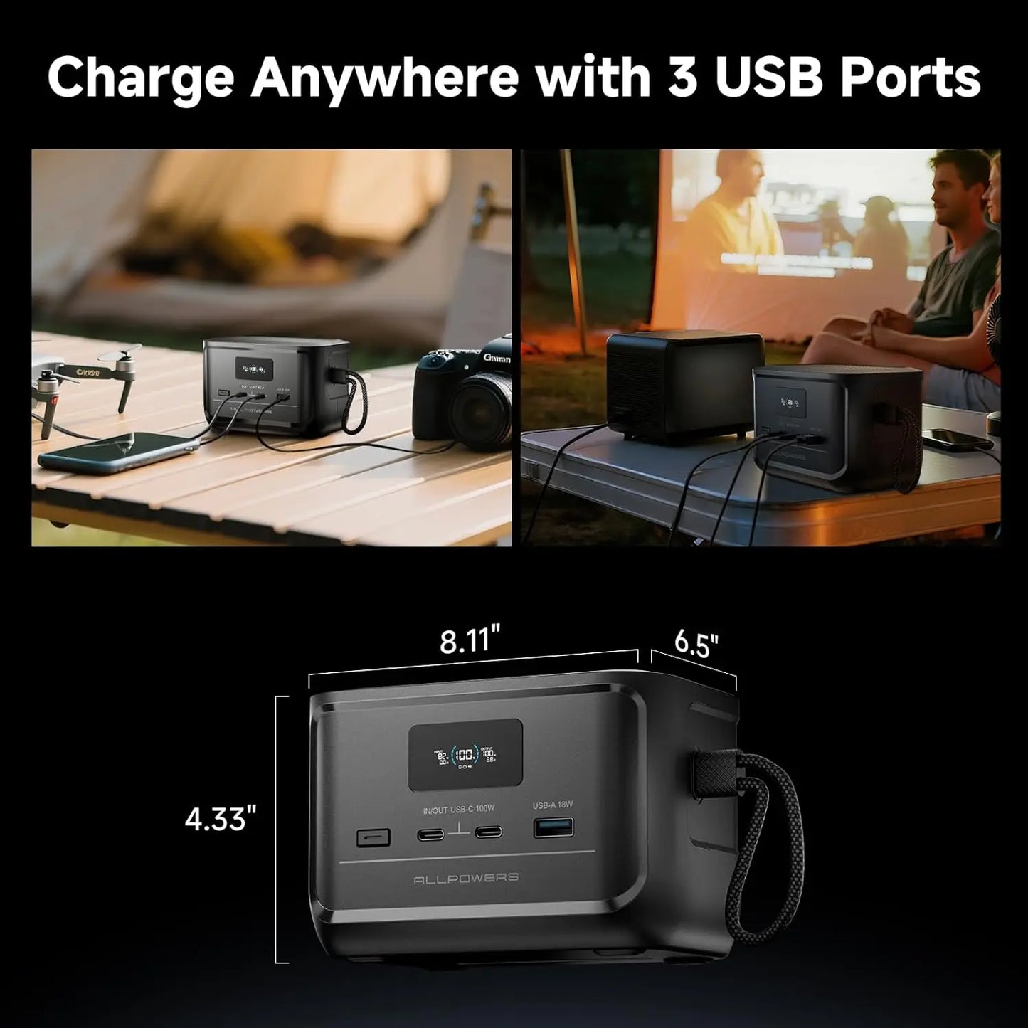 ALLPOWERS 31000mAh SOLAX P100 Portable Power Station 99.2wh Solar Generator with USB Output, LiFePO4 Battery for Camping Home RV