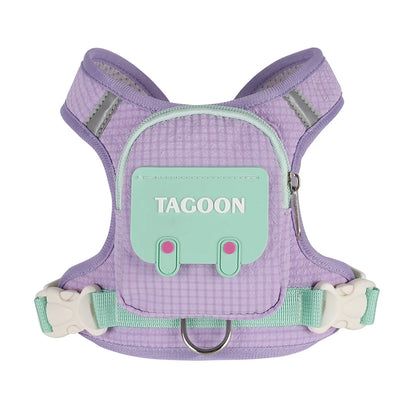 Cute Backpack Dog Harness with Leash, Reflective Soft Pet Vest for Small Medium Dogs Cats, Adjustable Walking Harness Set