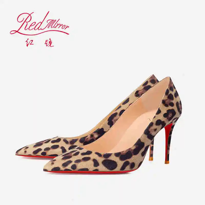 Elegant Women Heeled Luxury Brand Leopard Print Heels 2026 Trend Red Shiny Bottoms Pointed Toe Pumps Prom Ladies Shoes Women 8cm