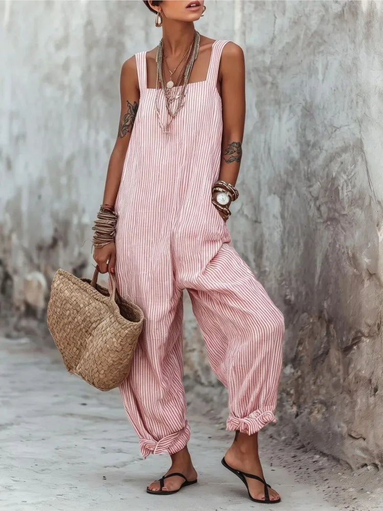 Women's Sleeveless Striped Loose Casual Jumpsuit New Spring And Summer Fashion Elegant Office Holiday Party Casual Jumpsuits