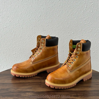 Handmade Retro Men Shoes Genuine Leather Lace-up Comfortable Work Boots Outdoor Hiking Ankle Desert Boots