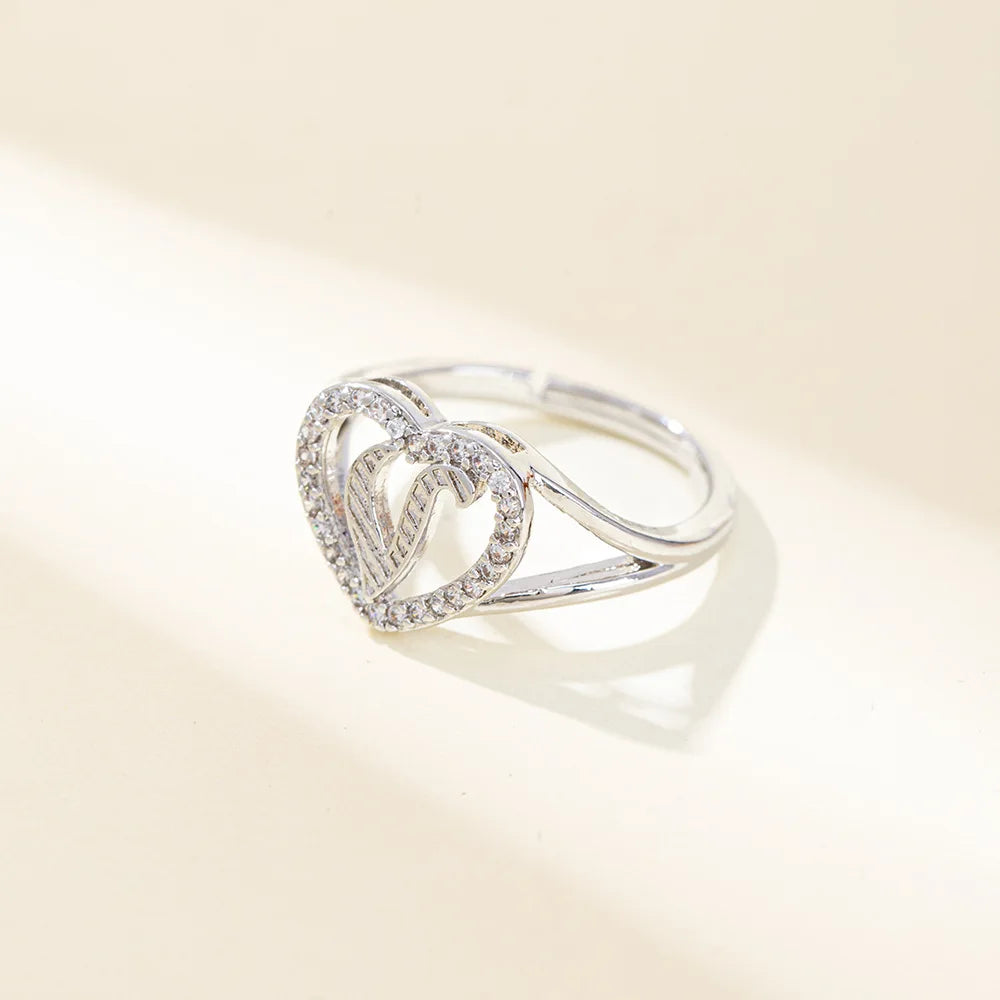 White Zircon 26 Letters A-Z Love Heart Open Adjustable Rings For Women Gold Silver Color Wedding Band Jewelry Mother's Day Gifts