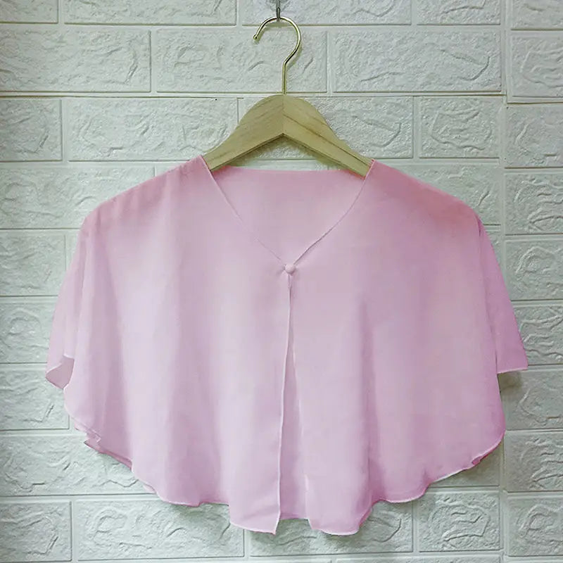 Korean Women Sunscreen Clothing Summer Thin Transparent Short Jacket Neck Guard Cloak Sun Shawl Solid Chiffon Cardigan Scarf R28
