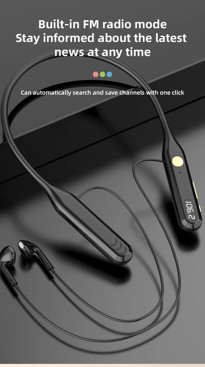 KEBIDUMEI 4-in-1 Neckband Bluetooth 6.0 Earphones ENC Noise Reduction Wireless Headsets Wired Mode TF Card FM Radio Headphones