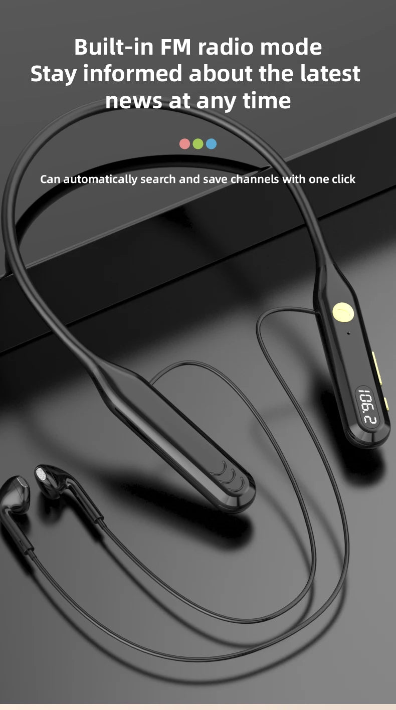 KEBIDUMEI Bluetooth 6.0 Neckband Headphones Support Wired /BT/TF/FM Radio 4 in 1 Gaming Headsets Wireless Earphones Earbuds