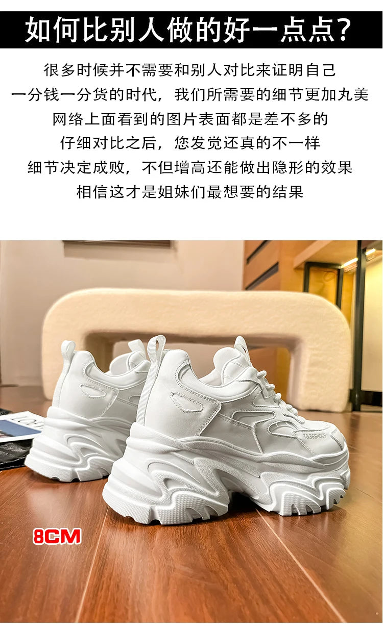 ZJR 14cm Chunky Sneakers for Women Super Increasing Women Shoe High Quality Real Leather Shoes Lightweight Platform Shoes 8-14cm