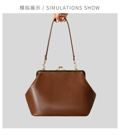 Fashion Large Kisslock Clutch Bag for Women Designer Clip Shell Women Shoulder Bags Luxury Soft Pu Leather Pink Color Handbags