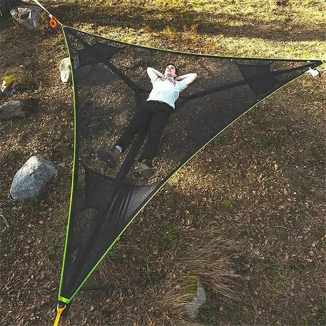 Multi‑Person Triangle Hammock Portable Large Family Hammock 2.8‑4M Outdoor Camping Aerial Hammock 150‑200KG Load‑bearing Nylon