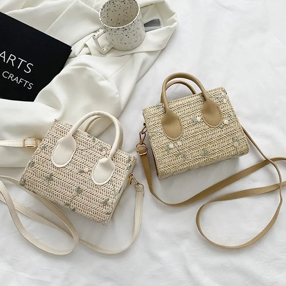 Fashion Women Summer Straw Bag Girls Shoulder Bags Casual Handbag Solid Color Crossbody Bags
