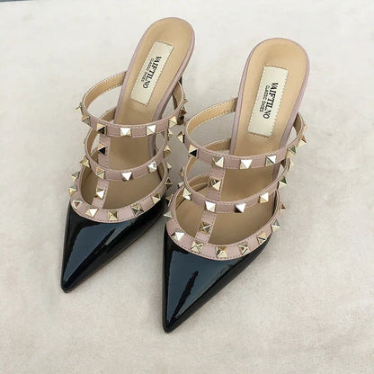 Women's sandals luxury Brand Shoes Woman 2025 trend Ankle Strap Summer Rivets High Heels Slippers Design Pointed Toe Sexy party