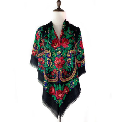 130×130cm Women's Shawl Scarves Thin Luxury Russian National Square Scarf Floral Print Breathable Ethnic Shawl Bandana Summer