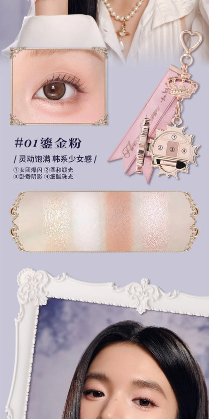 FLOWER KNOWS Knight Unicorn All-in-One Makeup Set Shimmer Eyeshadow,Mirror Lip Gloss Blush,Setting Powder Mirror Cosmetics Kit