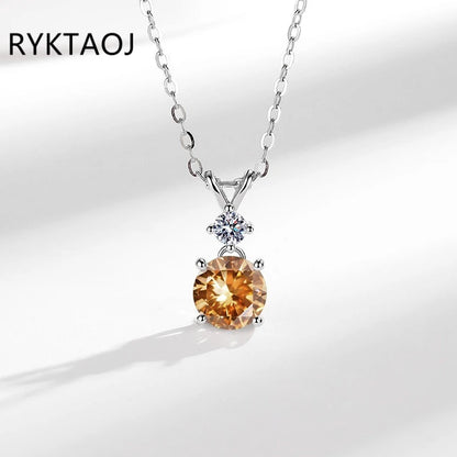 925 Sterling Silver Bowknot Moissanite Pendant Necklace for Women Round 2 Stone Solitaire Necklace Wedding Party Jewelry Gift