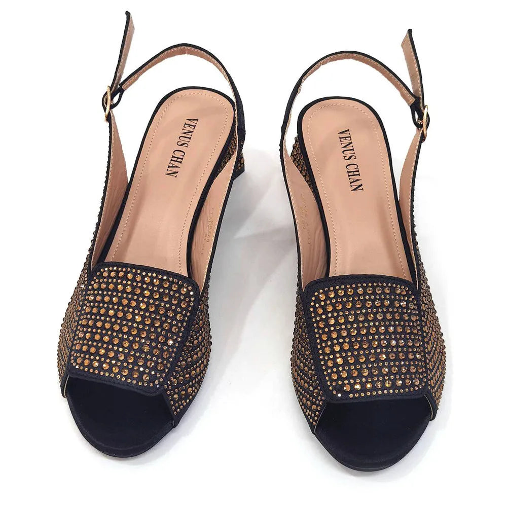 High Heels Shoes for Women Embroidery Rhinestone Italian Design Blue Color Pointed Toe Shoes and Bags Set Fashion