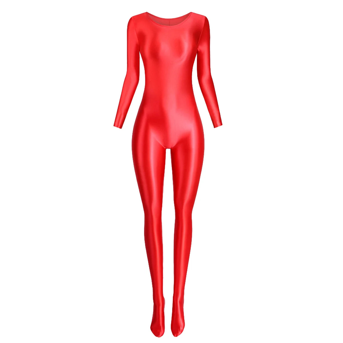 MJINM Women Smooth Overalls Long Sleeve Tights Round Neck Full Length Stretch Zentai Bodysuits Yoga Fitness One Piece Jumpsuits