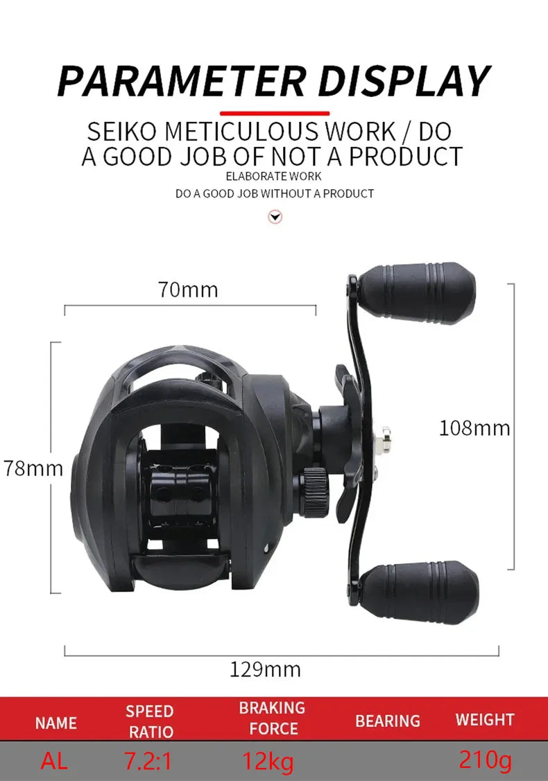 Max Drag 12kg Left/Right Hand Baitcasting Reel High Speed 7.2:1 Gear Ratio Fresh Saltwater Magnetic Brake System Ultralight Reel