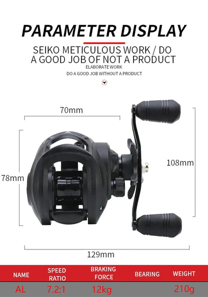 Max Drag 12kg Left/Right Hand Baitcasting Reel High Speed 7.2:1 Gear Ratio Fresh Saltwater Magnetic Brake System Ultralight Reel