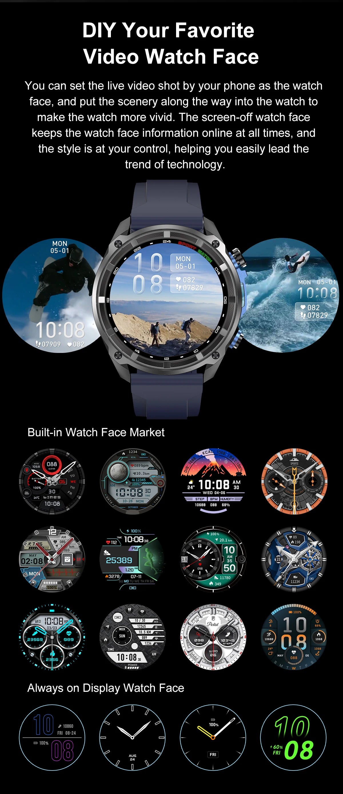 2025 New Tactical Smartwatch Built-in GPS Offline Map 4GB Memory 5ATM IP69K Swimming Waterproof Men Militray Smart Bracele