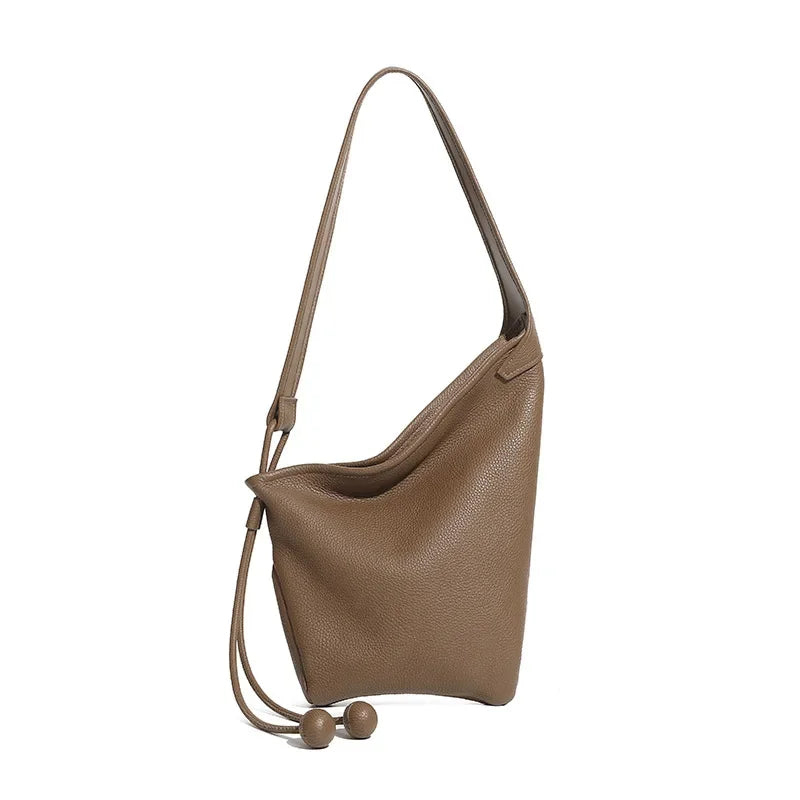 Women's Genuine Grade Cow Leather Handbags Luxury Designer Ladeis Shoulder Crossbody Bucket Bags for Woman Cowhide Underarm Bag