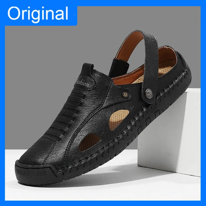 Mens Sandals Fashion Leather Comfortable Summer Outdoor Beach Shoes Casual Dual Purpose Non Slip High Quality Platform Slippers