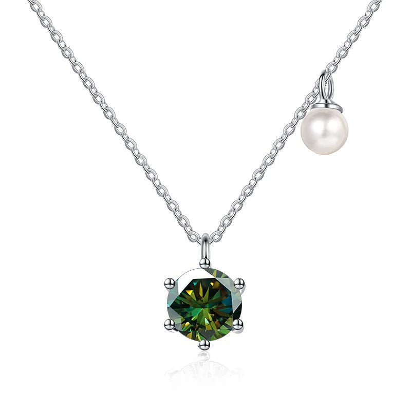 Butterflykiss 0.5/1ct Moissanite Solitaire Necklace For Women Pearl Pendant White Gold Plated S925 Sterling Silver Jewelry Gifts