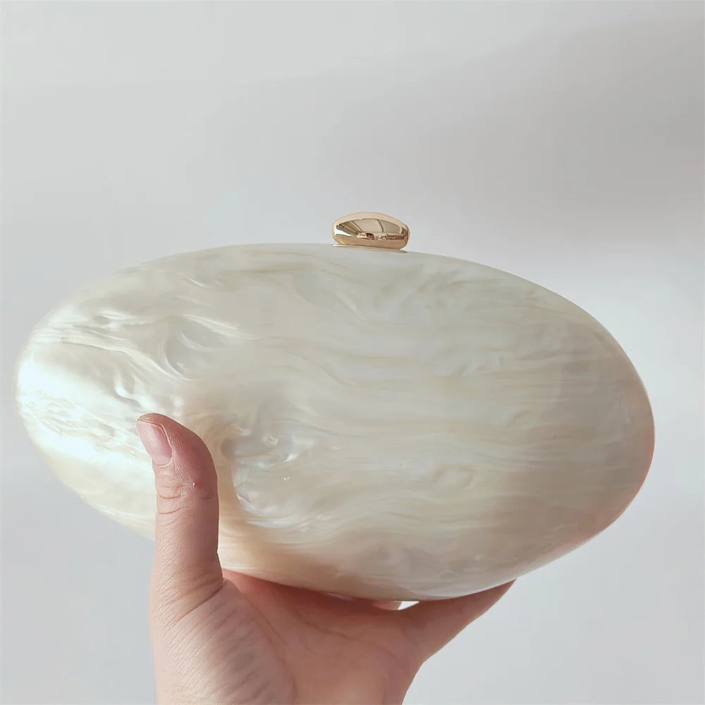 Oval Marble Beige Shell Acrylic Luxury Elegant Lady Evening Bag Cute Handbag Wedding Lady Girl Female Mini Purse