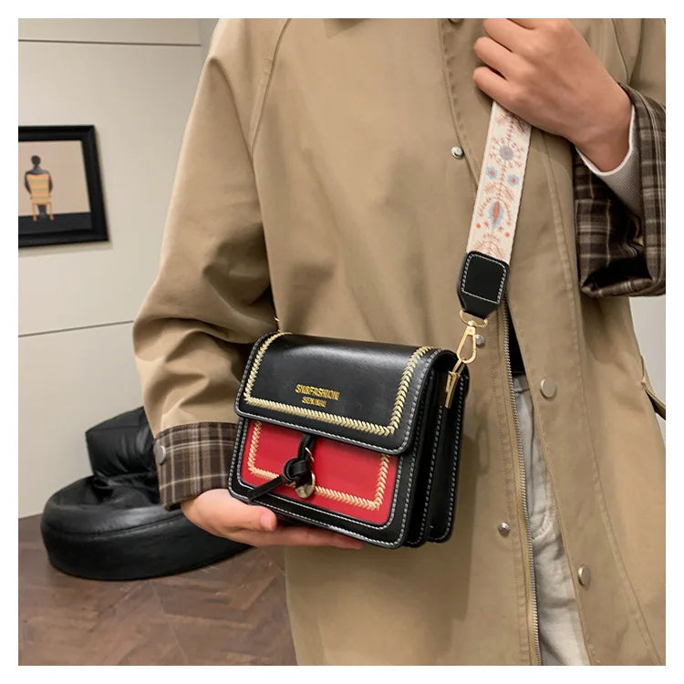 Fashionable Bag for Women, Versatile New Crossbody Bag, Contrasting Color Shoulder Bags, Small Square Bag, Wide Shoulder Strap