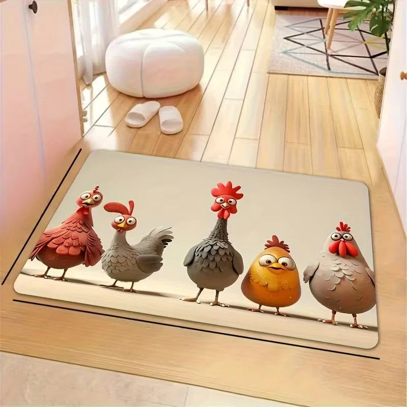 Fun Cartoon Chicken Kitchen Mat - Non-Slip, Machine Washable Rug for Dining Room Decor, Indoor Outdoor Use, Chicken Kitchen Rugs