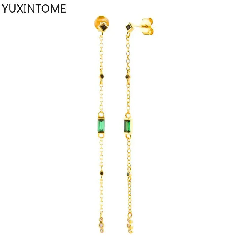925 Sterling Silver Needle Long Chain Stud Earrings For Women Exquisite Zircon Geometric Tassel Pendant Earrings Luxury Jewelry