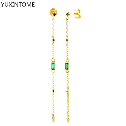 925 Sterling Silver Needle Long Chain Stud Earrings For Women Exquisite Zircon Geometric Tassel Pendant Earrings Luxury Jewelry