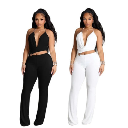 2026 Halter Neck Jumpsuits For Woman Jumpsuit Temperament Simple Style Hot Girl Slim Waist Hollow Sleeveless Solid Color Fashion