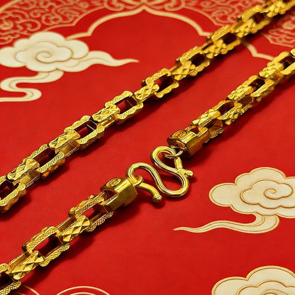 Luxury 9999 24K Solid gold fashionable starry Mika square knight chain jewelry single-row buckle men's necklace sweater chain