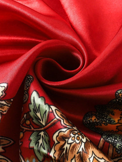 1pc Bohemian Print Faux Silk Satin Scarf Square Hijab New Elegant Floral Women Bandana Shawl Breathable Versatile Scarves