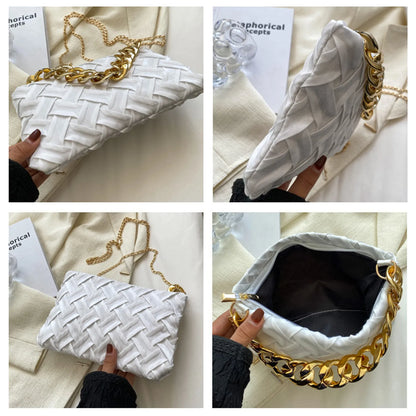 Chain Female Bag Braided Design Pleated Retro Shoulder Crossbody Bags for Women New Trend Handbag Evening Clutch Bag