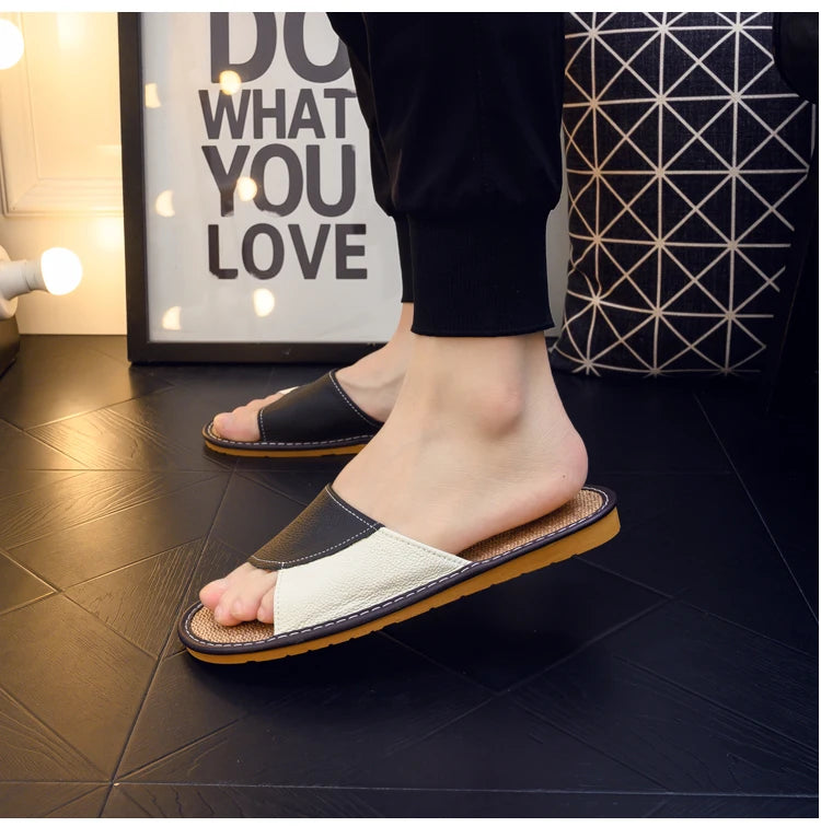 NewLight Luxury Genuine Leather Sheepskin Women's Slippers PVC Rubber Sole Non-Slip Summer Shoes Comfortable Soft Couple Sandals