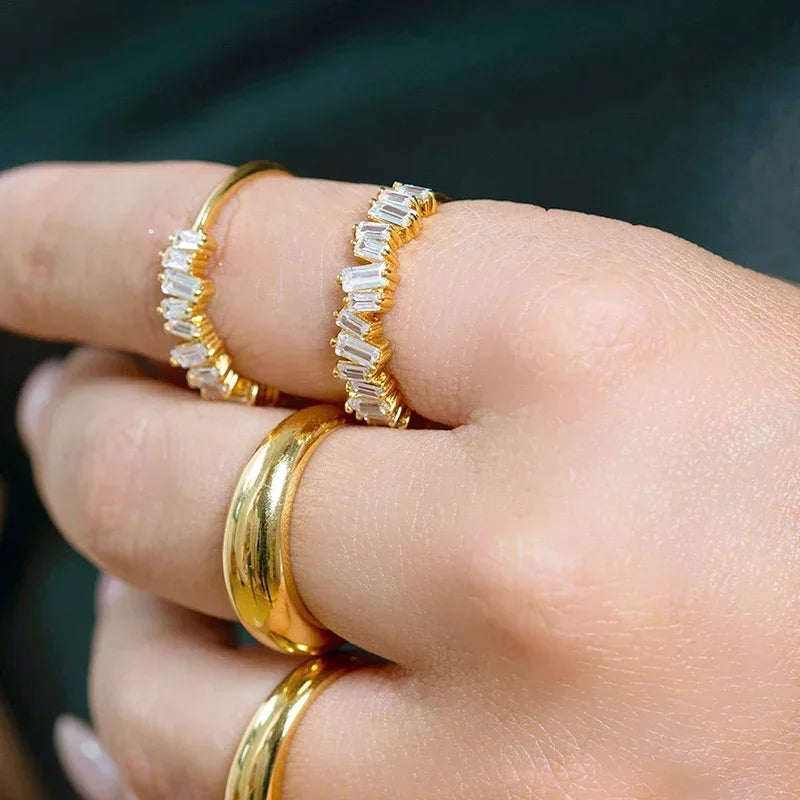 24K Gold Plated Colorful Crystal Gold Rings Turquoise Engagement Wedding Anniversary Ring Light Luxury Fashion Jewelry Gifts A40