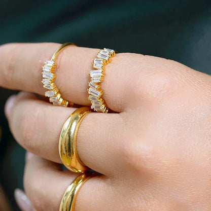 24K Gold Plated Colorful Crystal Gold Rings Turquoise Engagement Wedding Anniversary Ring Light Luxury Fashion Jewelry Gifts A40