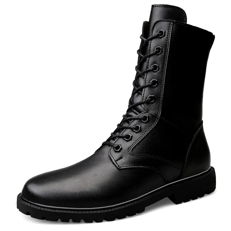 Winter Boots US Combat Boots TrendBoots Plus Velvet Men Boots Genuine Leather Snow Boots Side Zipper Motorcycle Boots High