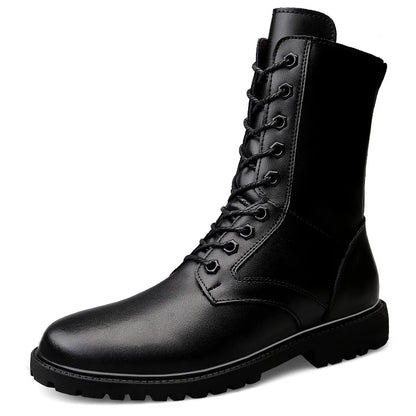 Winter Boots US Combat Boots TrendBoots Plus Velvet Men Boots Genuine Leather Snow Boots Side Zipper Motorcycle Boots High