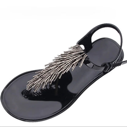 Women's Shoes Flip-flops Sandals for Woman Black Footwear Plastic with Low Heels Summer 2025 Crystal Pvc Wholesale Luxury Sale H