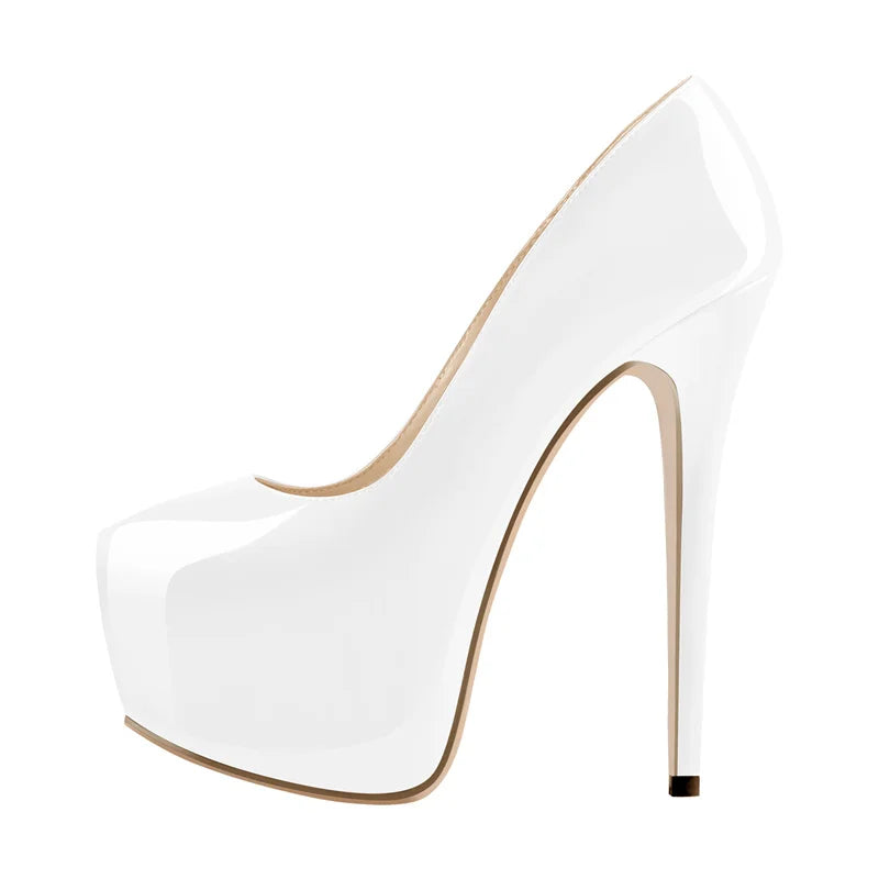 Onlymaker Women Platform Round Toe Pumps  Slip On Stiletto  Black Patent High Heels  Wedding Party Plus Size Sexy Shoes