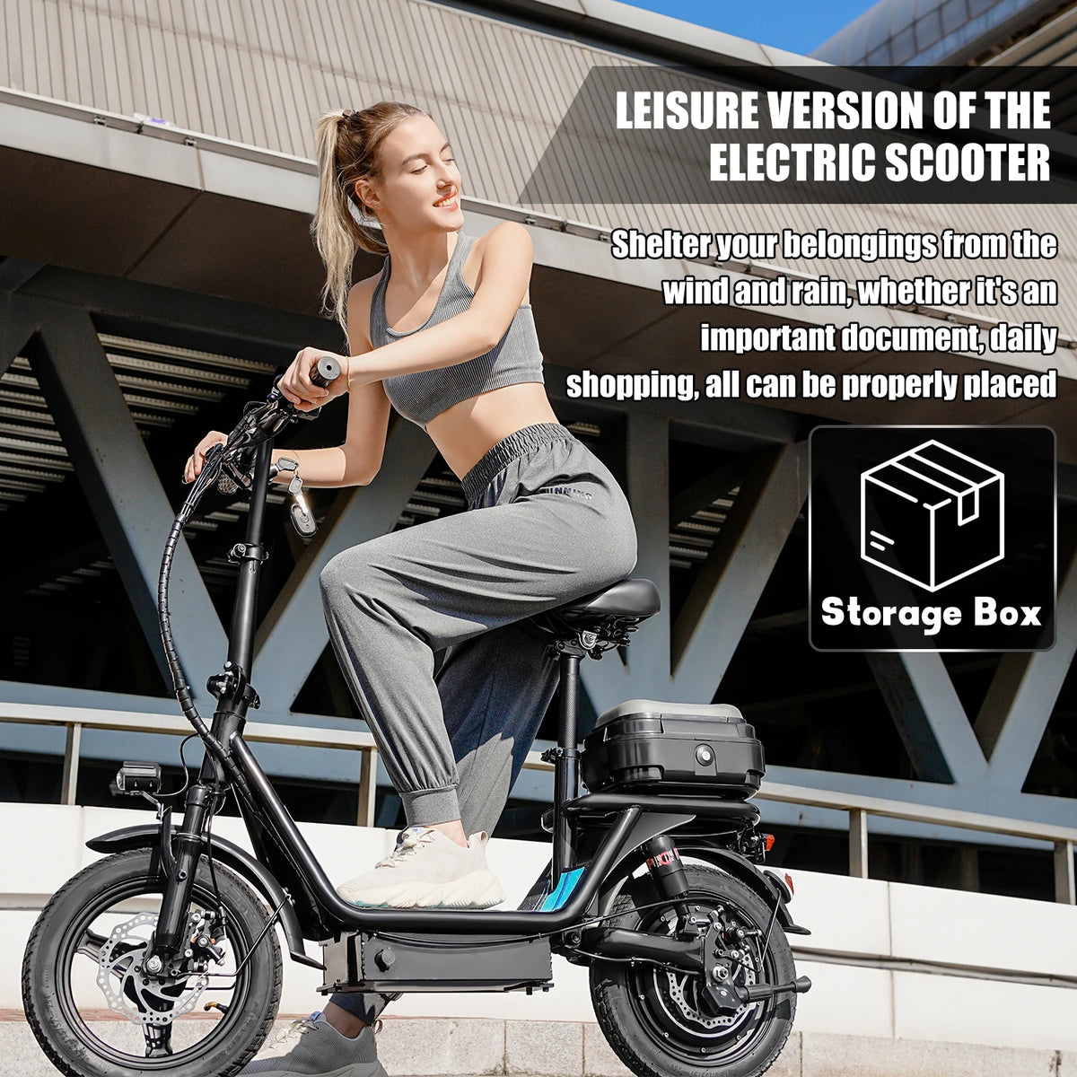 ASKGO Adult Electric Scooter with Detachable Seat, 14" Tires, 1000W Peak Power, Max 25MPH, 35 Miles Range, 48V 15Ah Battery, Full Suspension, Waterproof Rear Storage Box for Urban Travel