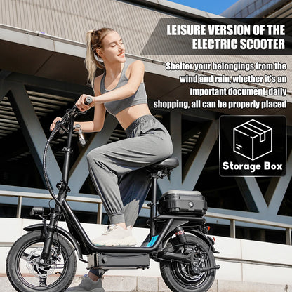 ASKGO Adult Electric Scooter with Detachable Seat, 14" Tires, 1000W Peak Power, Max 25MPH, 35 Miles Range, 48V 15Ah Battery, Full Suspension, Waterproof Rear Storage Box for Urban Travel