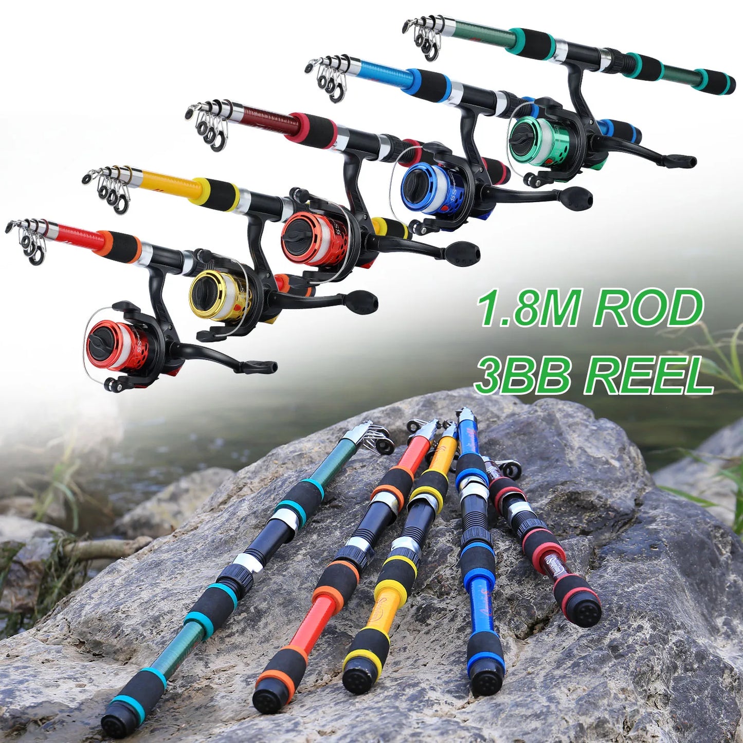Sougayilang 1.8M Spinning Fishing Rod and Reel Combo 5.2:1 Telescopic Rod with 3BB Fishign Reel Max Drag 5kg Full Fishing Kit